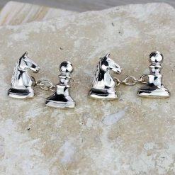 Knight Takes Pawn Chess Silver Cufflinks