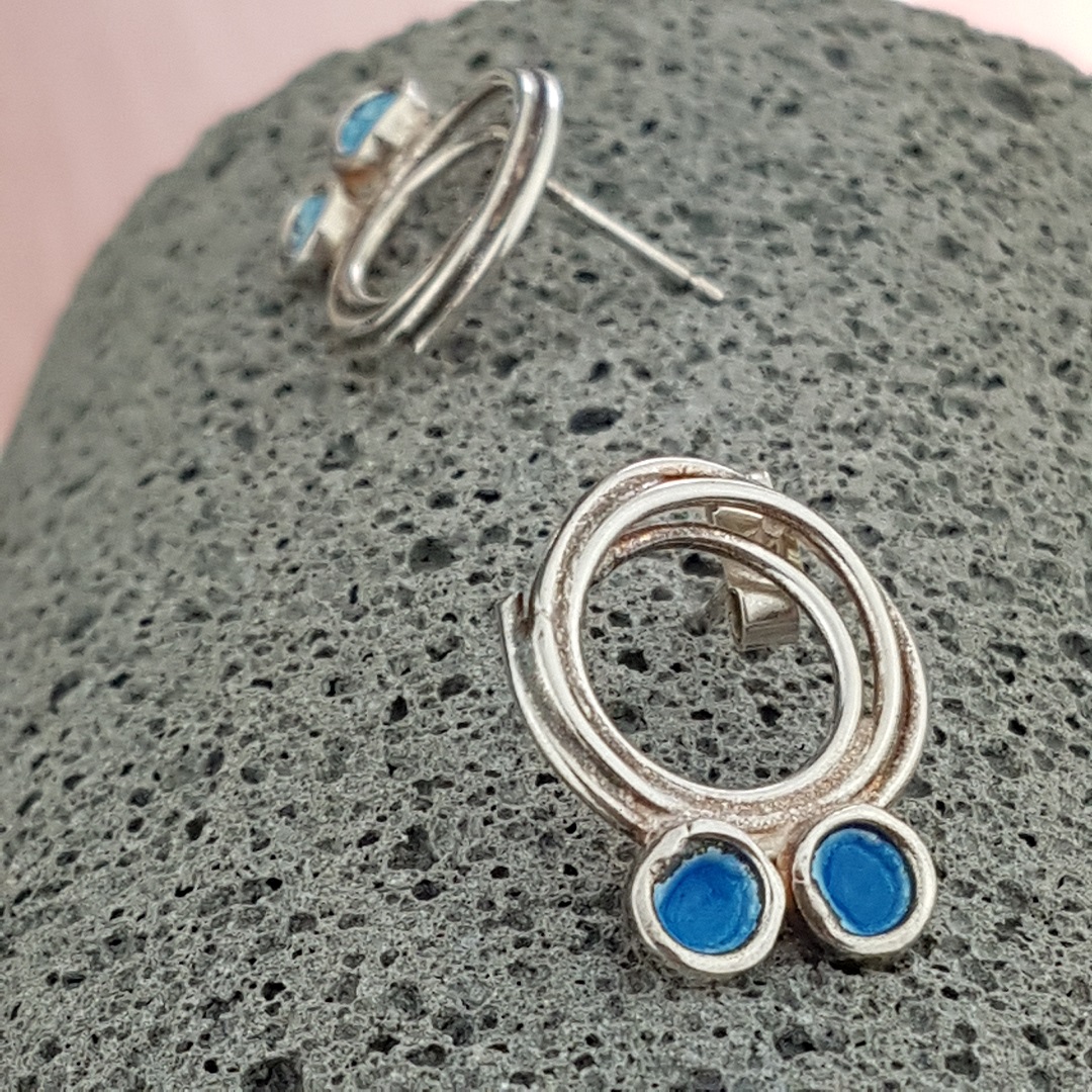 Silver Earrings With Blue Vitreous Effect by Miranda Sharpe
