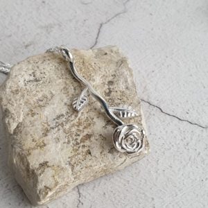 silver rose pendant made in the UK