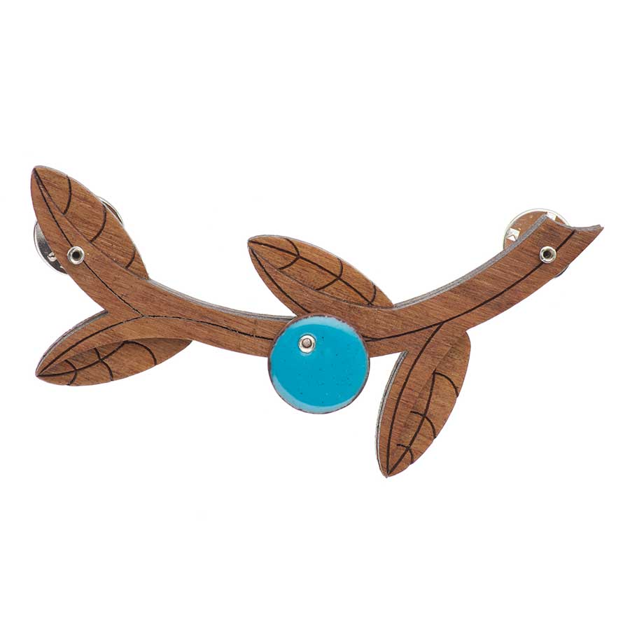 Olive leaves brooch turquoise on Artfull Expression